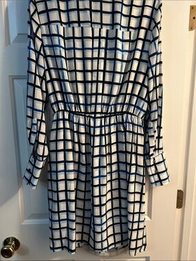Calvin Klein Men’s White Shirt with Blue & Black Windowpane GridDress